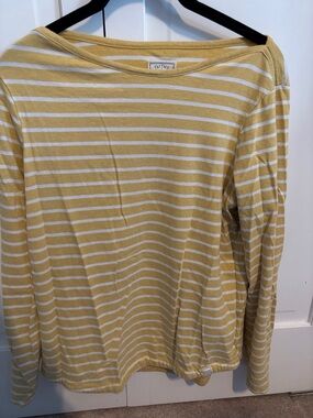Fat Face Yellow & White Striped Long Sleeve Top